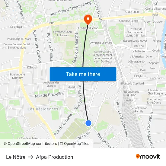 Le Nôtre to Afpa-Production map