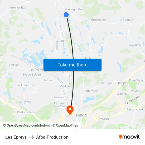 Les Epreys to Afpa-Production map