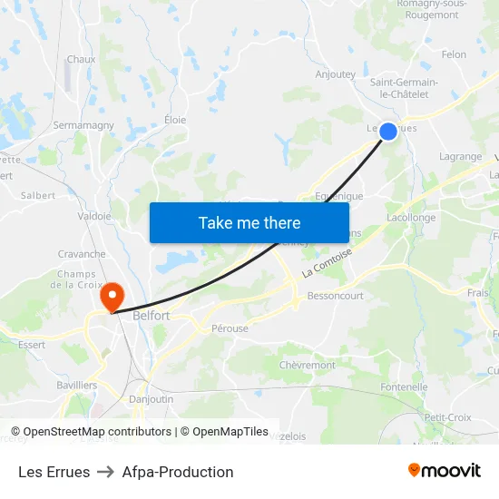 Les Errues to Afpa-Production map