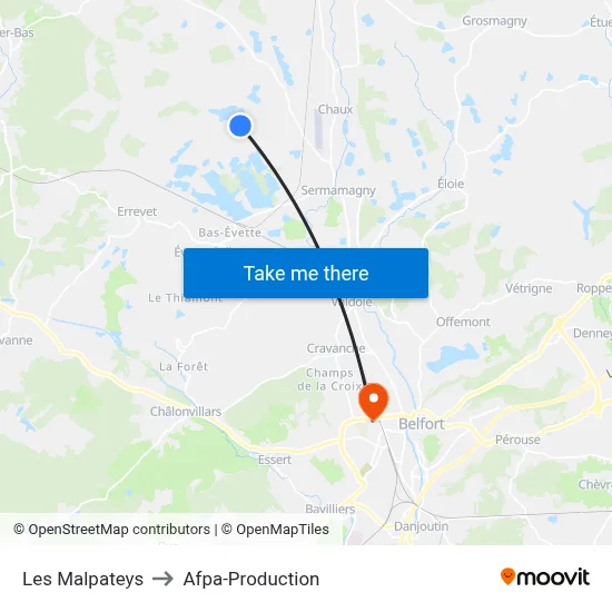 Les Malpateys to Afpa-Production map