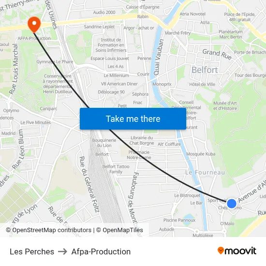 Les Perches to Afpa-Production map