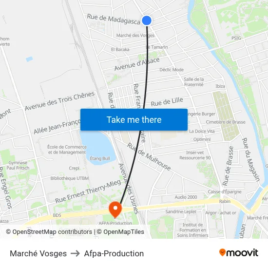 Marché Vosges to Afpa-Production map