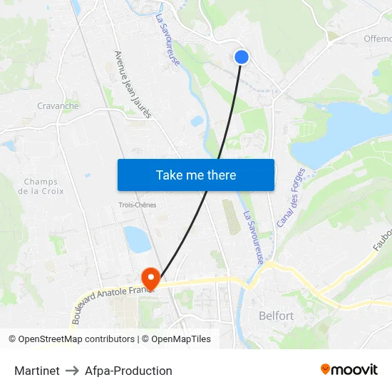 Martinet to Afpa-Production map