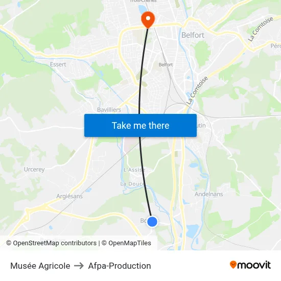 Musée Agricole to Afpa-Production map