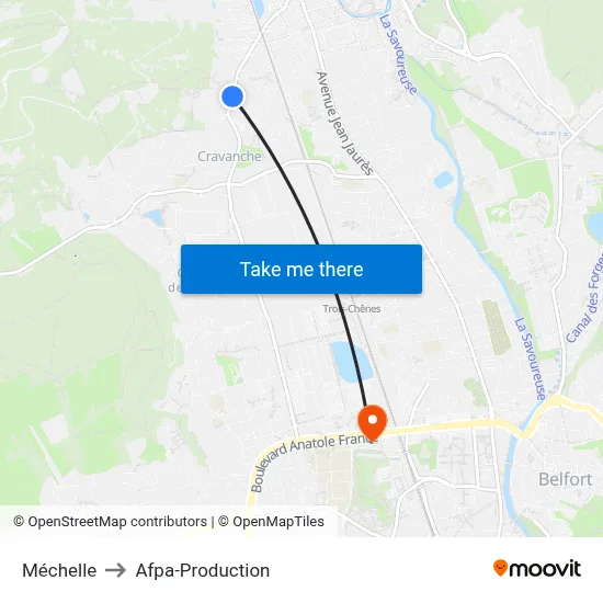 Méchelle to Afpa-Production map