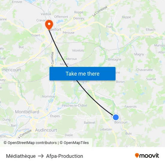 Médiathèque to Afpa-Production map