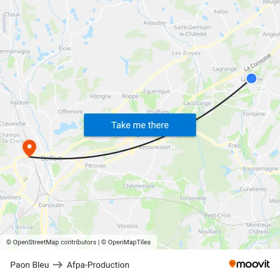 Paon Bleu to Afpa-Production map