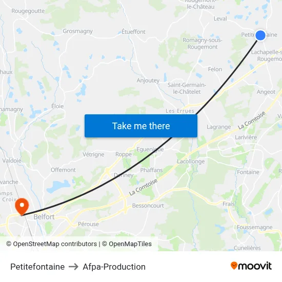 Petitefontaine to Afpa-Production map