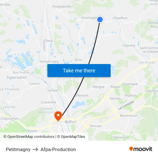 Petitmagny to Afpa-Production map