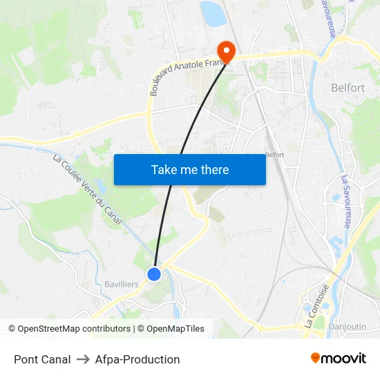 Pont Canal to Afpa-Production map