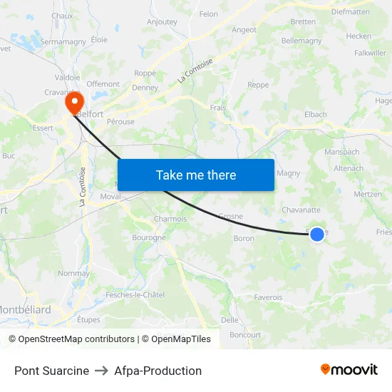 Pont Suarcine to Afpa-Production map