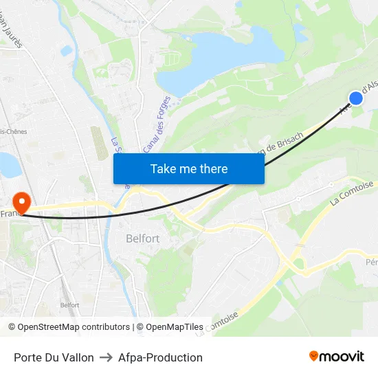 Porte Du Vallon to Afpa-Production map