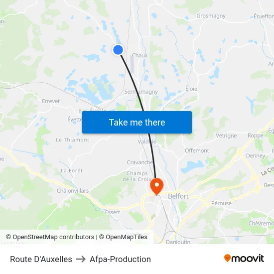 Route D'Auxelles to Afpa-Production map