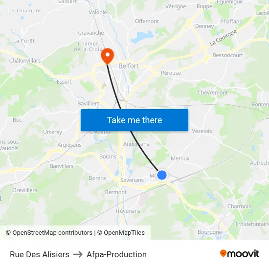 Rue Des Alisiers to Afpa-Production map
