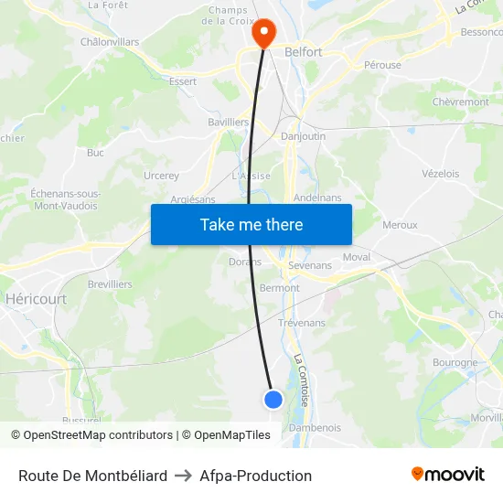 Route De Montbéliard to Afpa-Production map