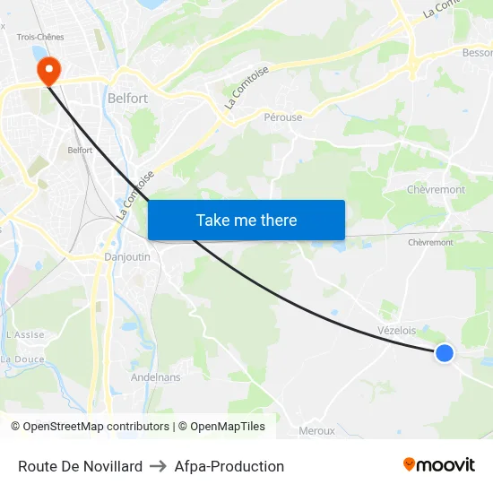 Route De Novillard to Afpa-Production map