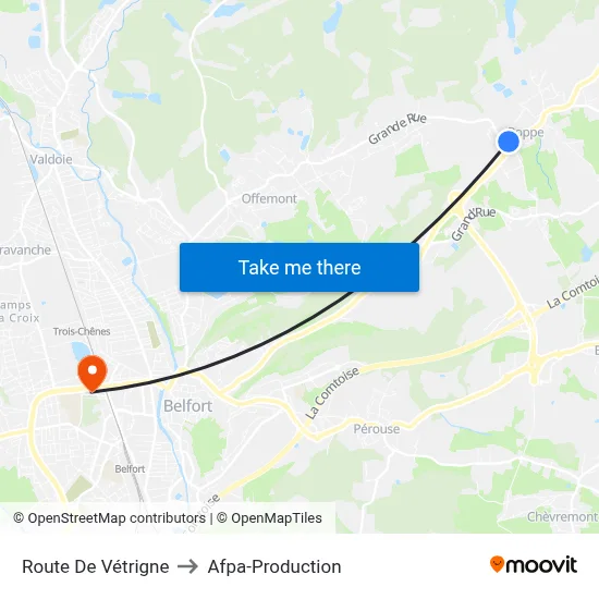 Route De Vétrigne to Afpa-Production map