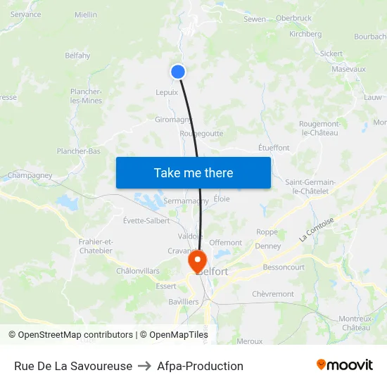 Rue De La Savoureuse to Afpa-Production map