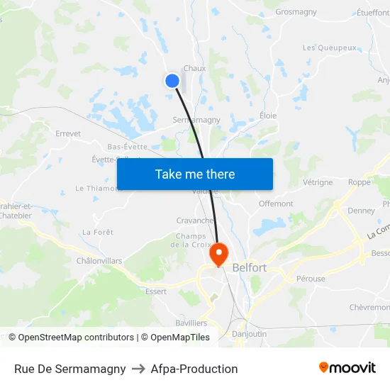 Rue De Sermamagny to Afpa-Production map