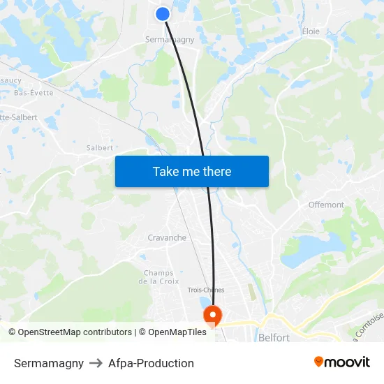 Sermamagny to Afpa-Production map