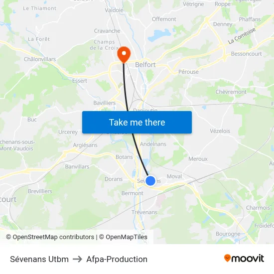 Sévenans Utbm to Afpa-Production map