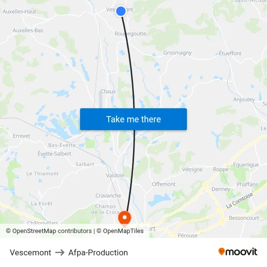Vescemont to Afpa-Production map
