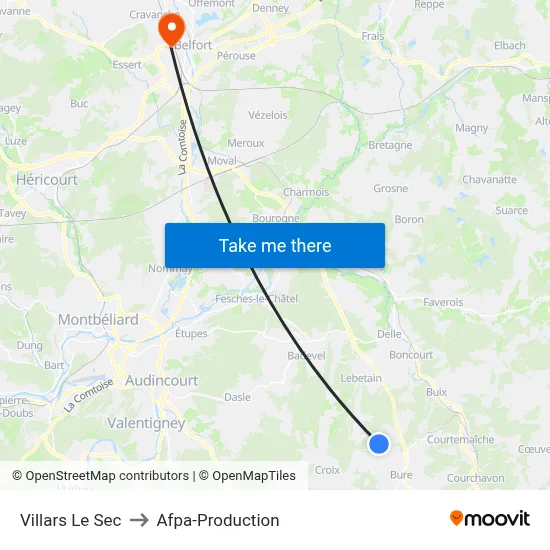 Villars Le Sec to Afpa-Production map