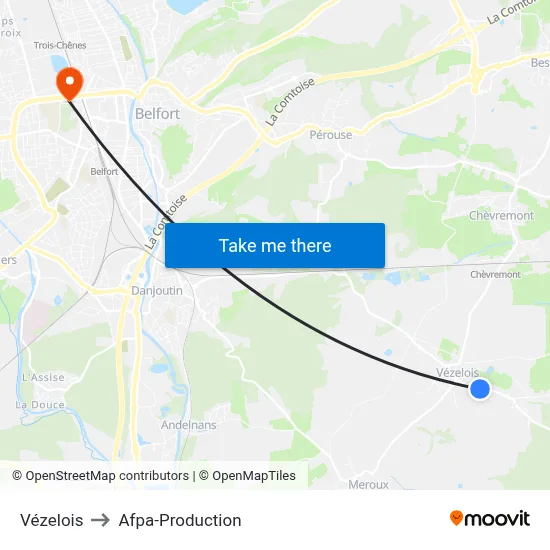 Vézelois to Afpa-Production map