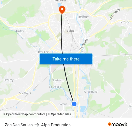 Zac Des Saules to Afpa-Production map