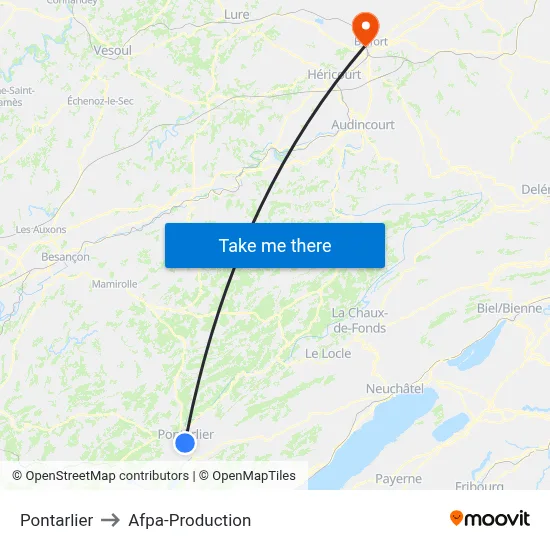 Pontarlier to Afpa-Production map