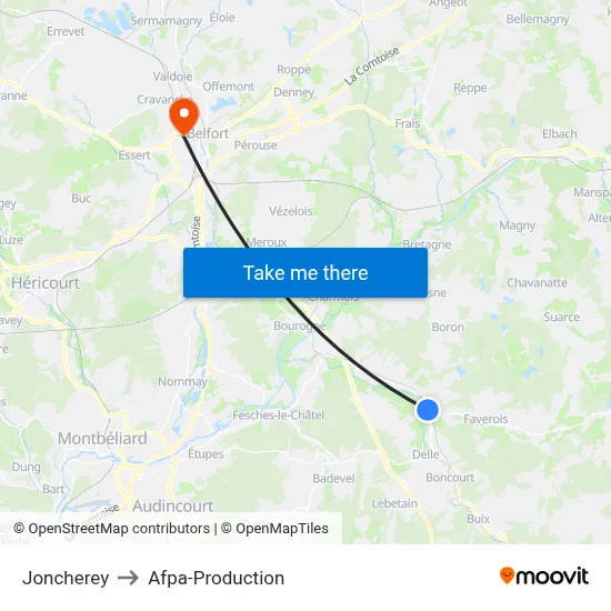 Joncherey to Afpa-Production map