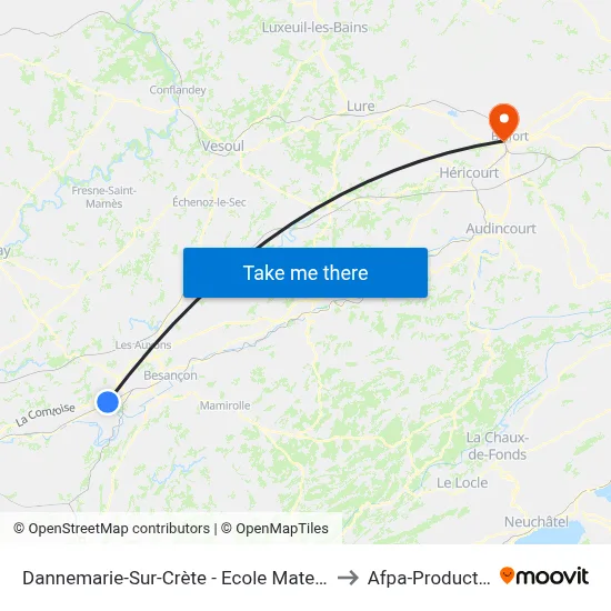 Dannemarie-Sur-Crète - Ecole Maternelle to Afpa-Production map