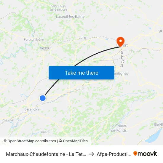 Marchaux-Chaudefontaine - La Tetotte to Afpa-Production map