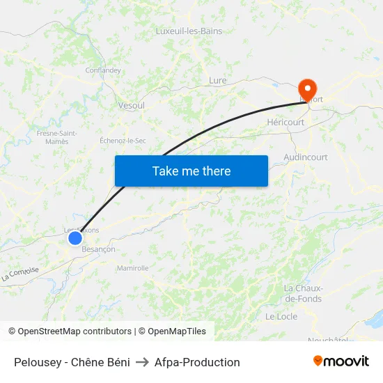 Pelousey - Chêne Béni to Afpa-Production map