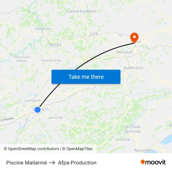 Piscine Mallarmé to Afpa-Production map
