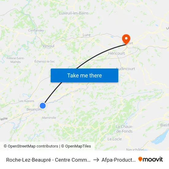 Roche-Lez-Beaupré - Centre Commercial to Afpa-Production map