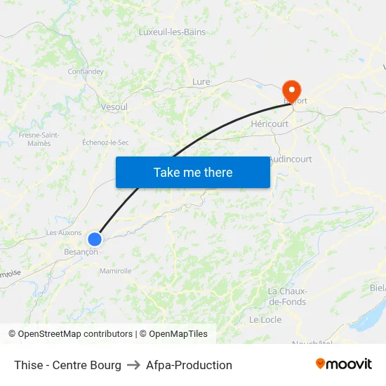 Thise - Centre Bourg to Afpa-Production map