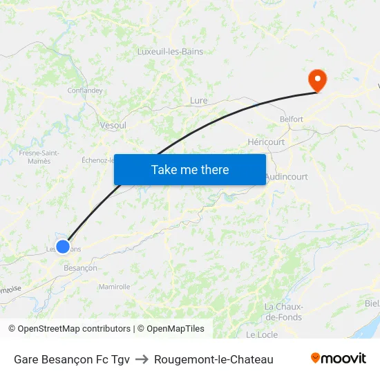 Gare Besançon Fc Tgv to Rougemont-le-Chateau map