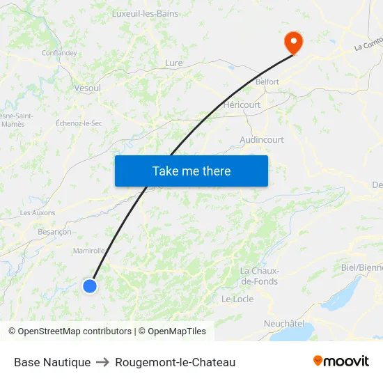 Base Nautique to Rougemont-le-Chateau map