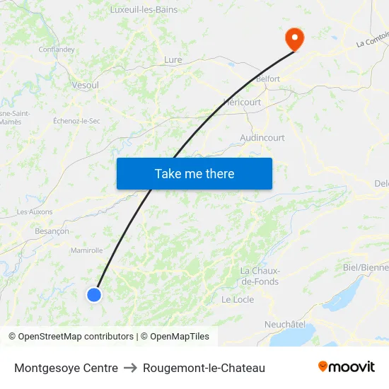 Montgesoye Centre to Rougemont-le-Chateau map