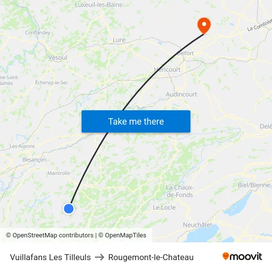 Vuillafans Les Tilleuls to Rougemont-le-Chateau map