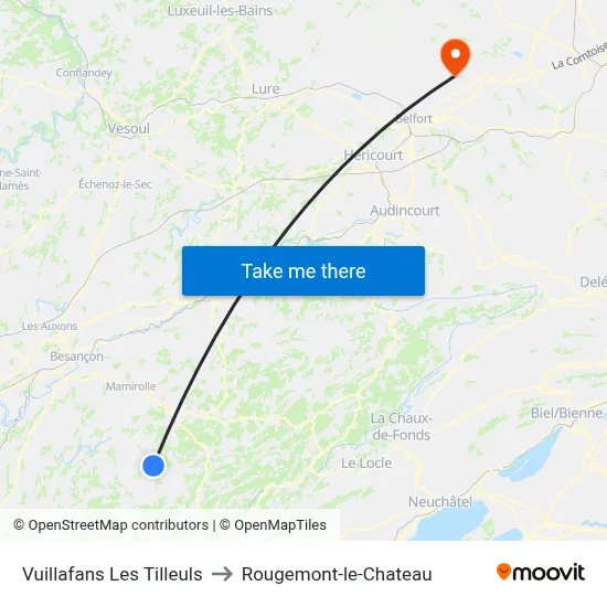 Vuillafans Les Tilleuls to Rougemont-le-Chateau map