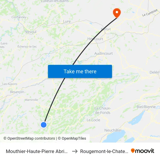 Mouthier-Haute-Pierre Abribus to Rougemont-le-Chateau map