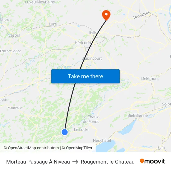 Morteau Passage À Niveau to Rougemont-le-Chateau map