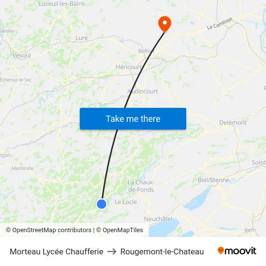Morteau Lycée Chaufferie to Rougemont-le-Chateau map