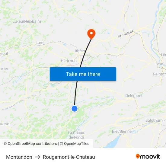 Montandon to Rougemont-le-Chateau map