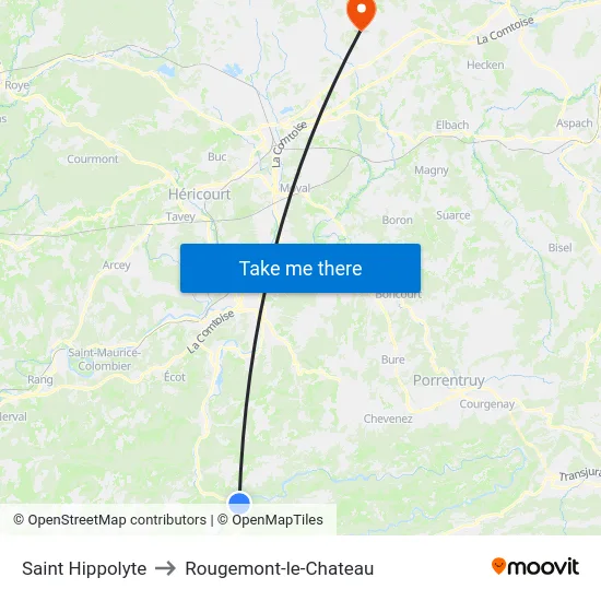 Saint Hippolyte to Rougemont-le-Chateau map