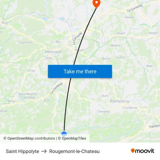 Saint Hippolyte to Rougemont-le-Chateau map
