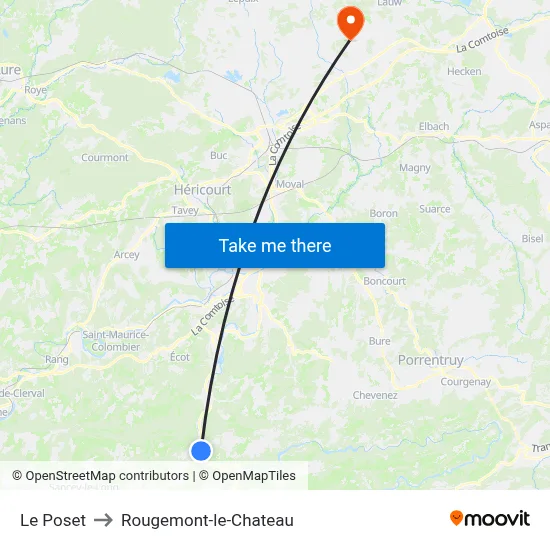 Le Poset to Rougemont-le-Chateau map