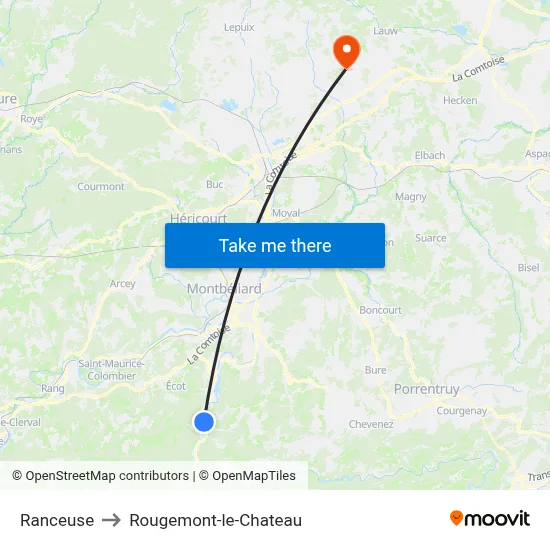 Ranceuse to Rougemont-le-Chateau map